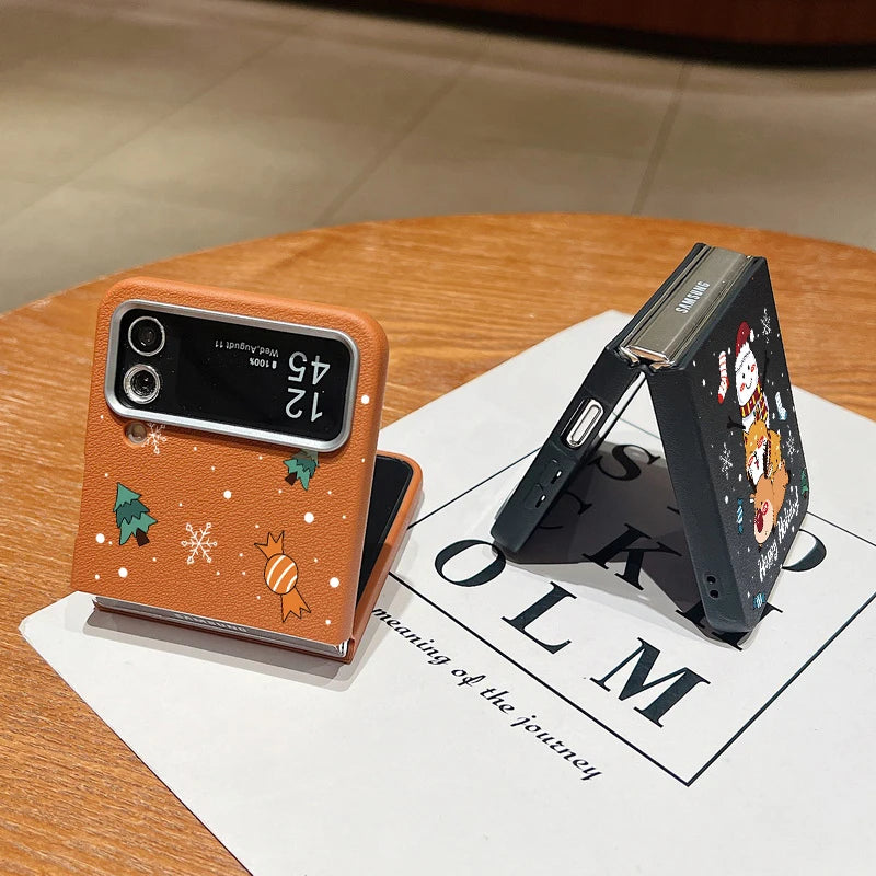 For Samsung Galaxy Z Flip 7 6 5 4 3 5G Christmas Snowman Cat Elk