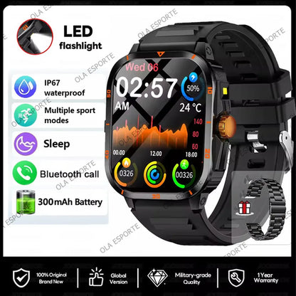 For Android IOS Millitary Smart Watch Men Flashlight Waterproof Health