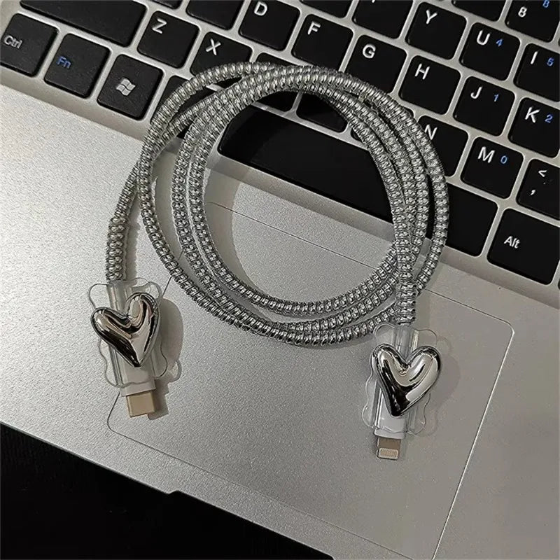 Plating Crooked Silver Love Heart Case for Iphone 18W/20W Charger