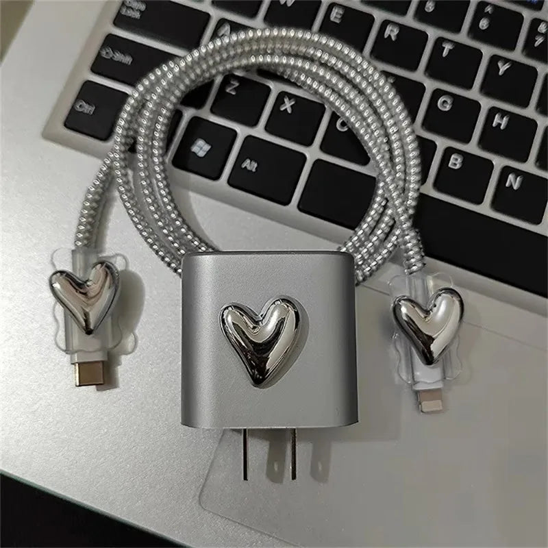 Plating Crooked Silver Love Heart Case for Iphone 18W/20W Charger