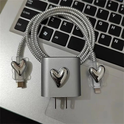 Plating Crooked Silver Love Heart Case for Iphone 18W/20W Charger