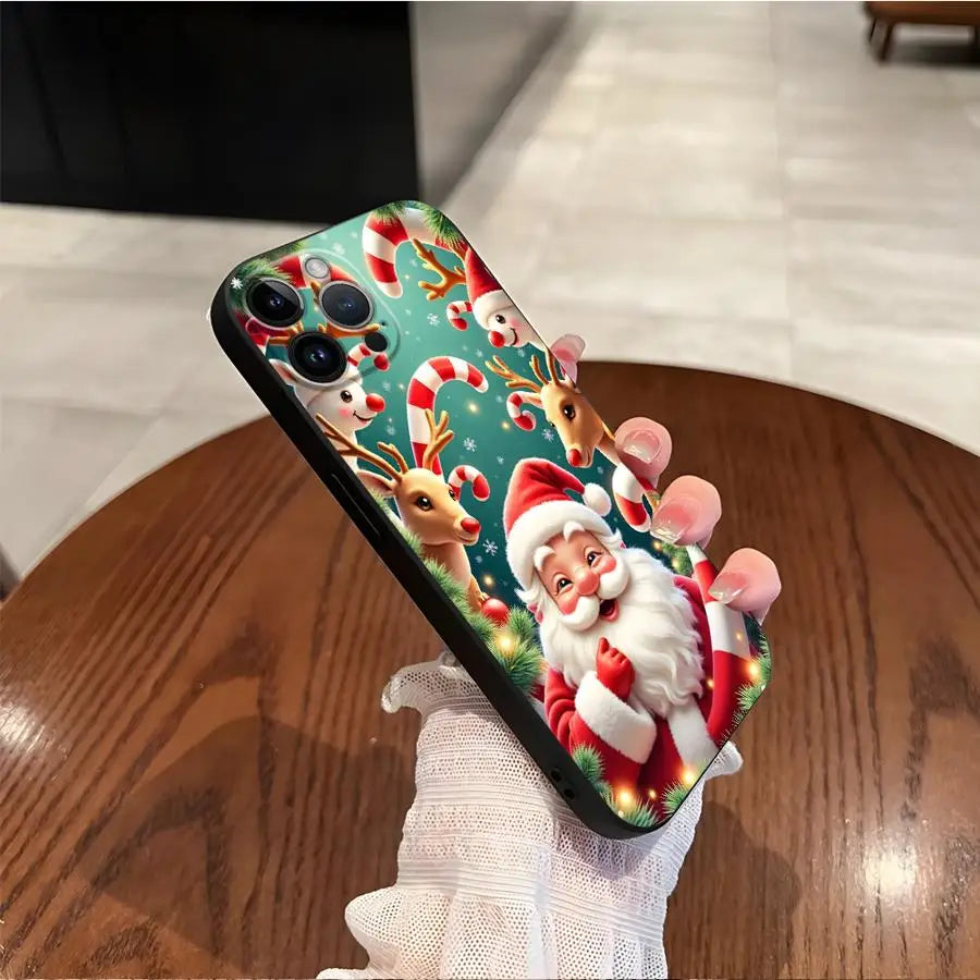 Cartoon Santa Claus Art Soft Back Phone Cover Case for iPhone SE 12 XS