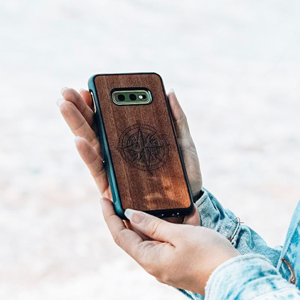 Wooden Engraved Compass Phone Case