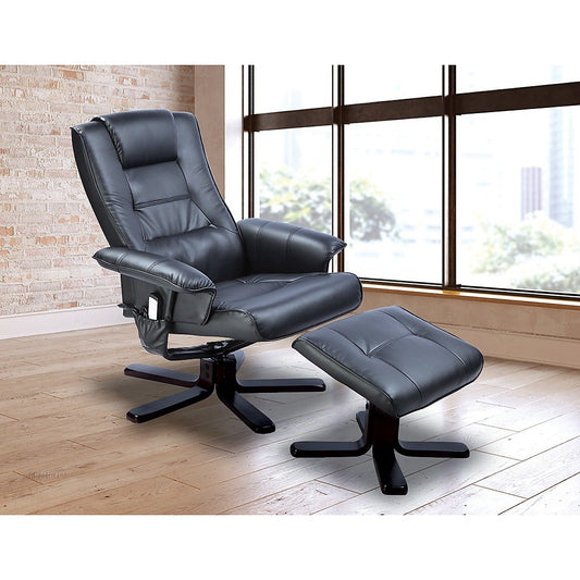 Leather Massage Chair Recliner & Ottoman w/ Remote - Black