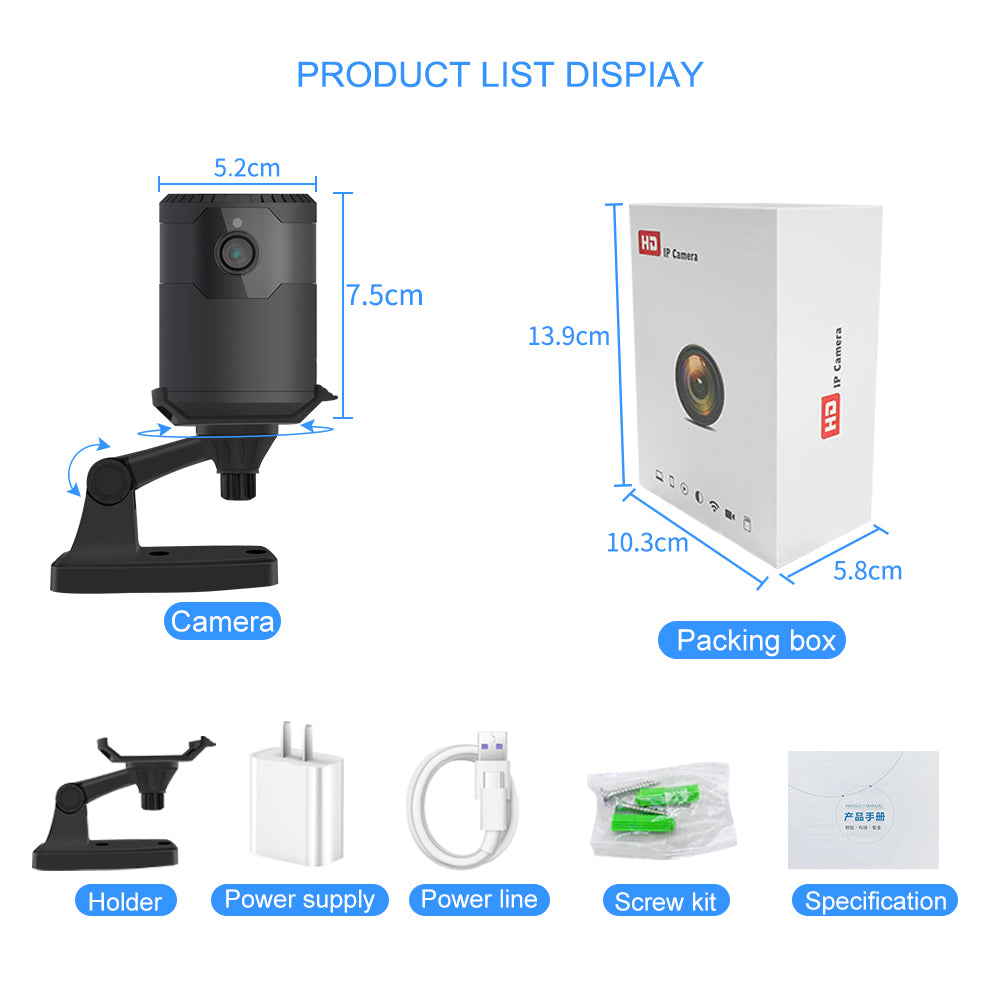 HD 2MP 1080P Wireless Mini Wi-Fi Camera with Night Vision