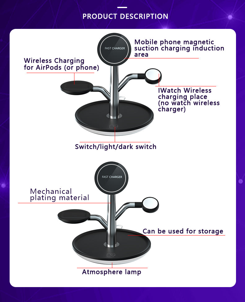 Universal Wireless Charging Stand for Iphone, Apple Watch, & Airpods