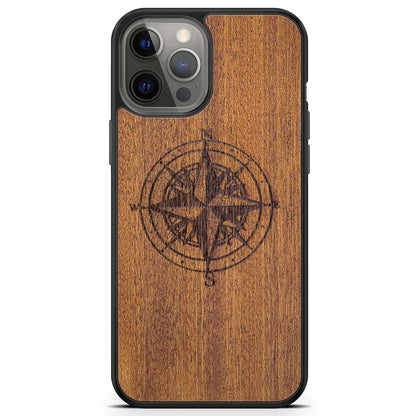 Wooden Engraved Compass Phone Case