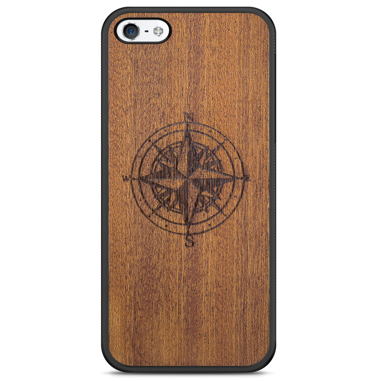 Wooden Engraved Compass Phone Case