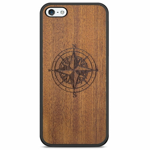 Wooden Engraved Compass Phone Case