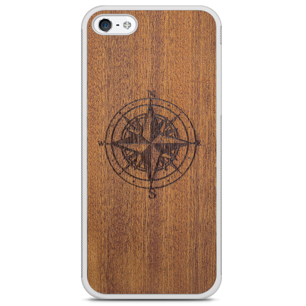 Wooden Engraved Compass Phone Case