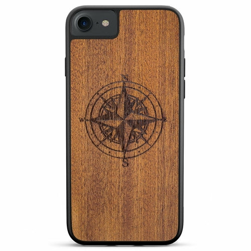 Wooden Engraved Compass Phone Case