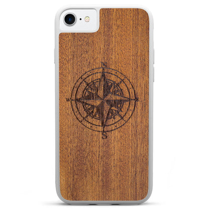 Wooden Engraved Compass Phone Case