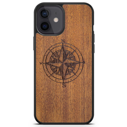 Wooden Engraved Compass Phone Case