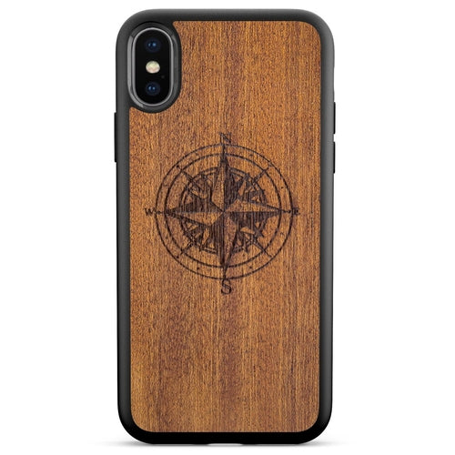 Wooden Engraved Compass Phone Case