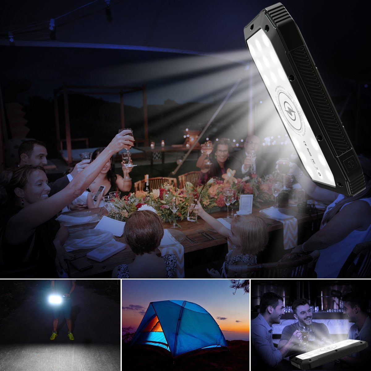 Mini Solar Powered Wireless Phone Charger 10,000 mAh with LED light