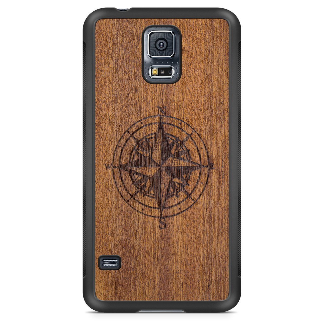 Wooden Engraved Compass Phone Case