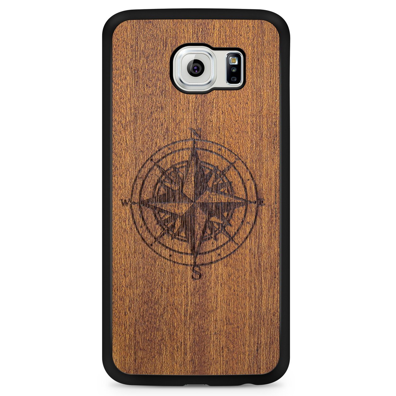 Wooden Engraved Compass Phone Case