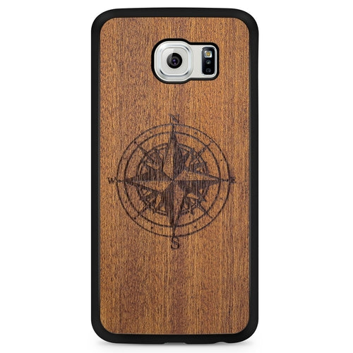 Wooden Engraved Compass Phone Case