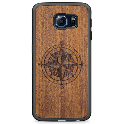 Wooden Engraved Compass Phone Case