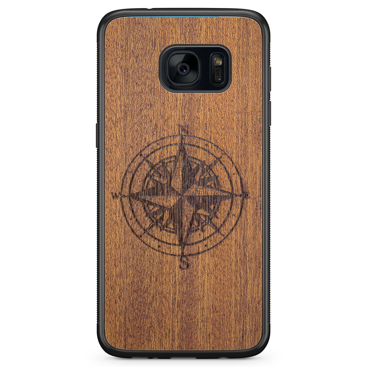 Wooden Engraved Compass Phone Case