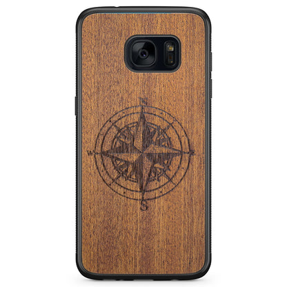 Wooden Engraved Compass Phone Case