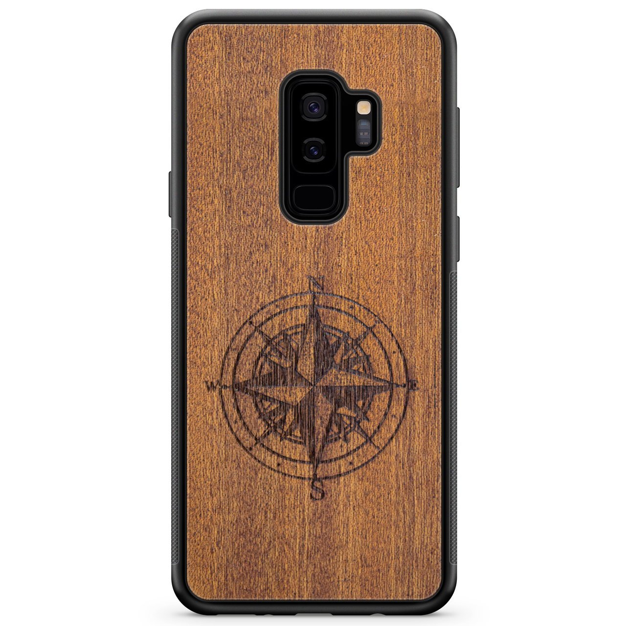 Wooden Engraved Compass Phone Case